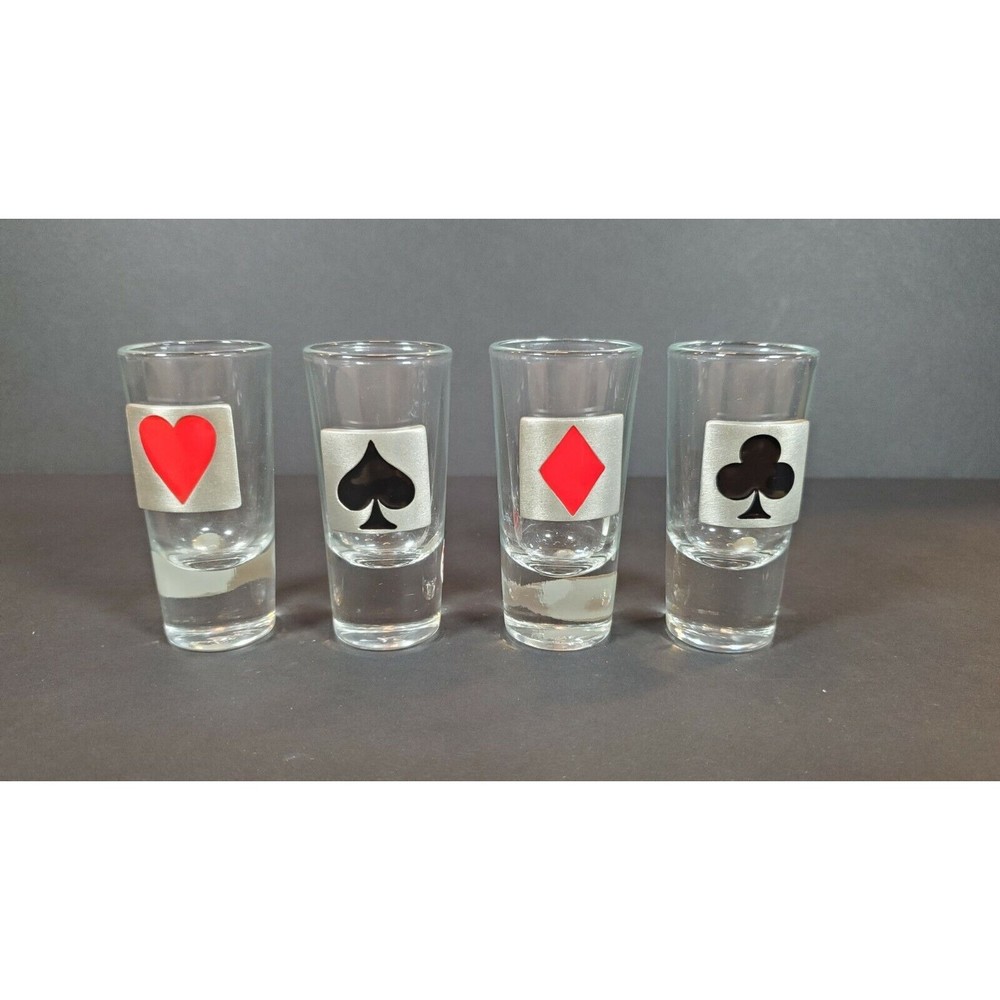 Set‎ of 4 Vtg Rare Libbey Crisa Tall Shot Glasses Card Suits Club Diamond Heart